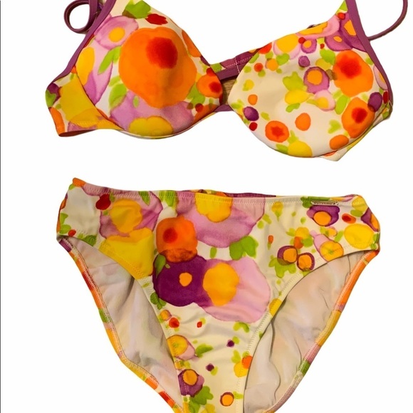 Beach Life Bikini Purple White Orange Medium - Picture 1 of 5